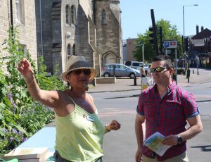 Angela Atkinson talks to visitor at Swindon Civic day 2017