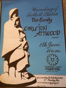 Poster for the unveiling of Carleton Attwood's 'The Watchers' at Toothill village centre - designed by Ken White Swindon artist