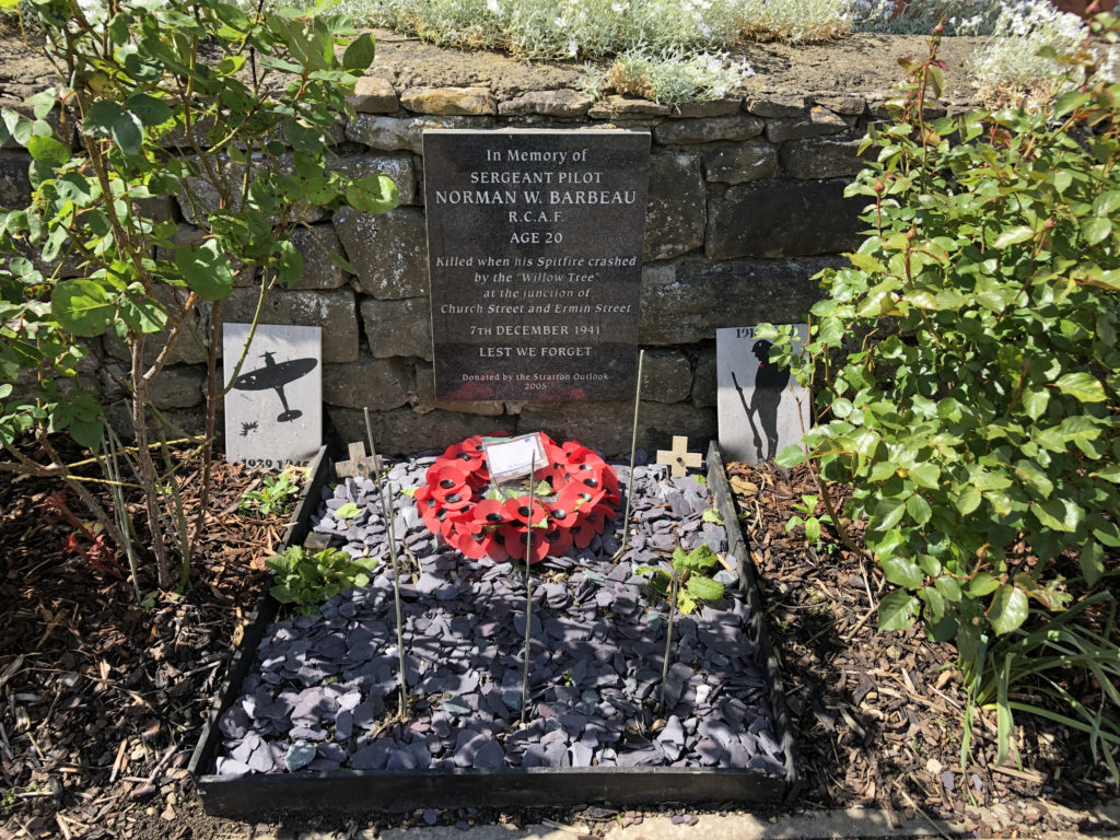 Memorial plaque in Stratton for the Canadian airman