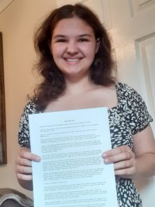 TALENTED SWINDON STUDENTS WIN PRIZES-Talia Northam, 3rd place Creative Writing winner from New College Swindon -