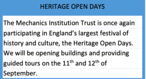 Heritage open days text - Mechanics' Matters Newsletter