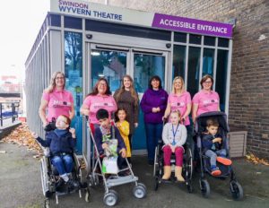 Swindon Theatres Mobiloo Fundraising - mums and children outside the Wyvern theatre