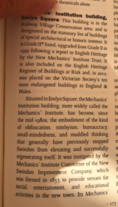 Extract from Mark Child Swindon book talking about the Mechanics' Insitution