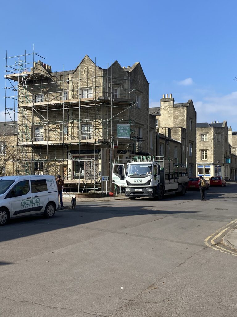 The Cricketers Open Day - the cricketers covered in scaffolding
