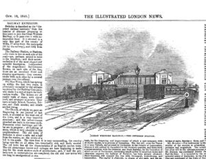 Extract from the Illustrated London News 1845 showing Swindon station in its entirety with the linking footbridge.