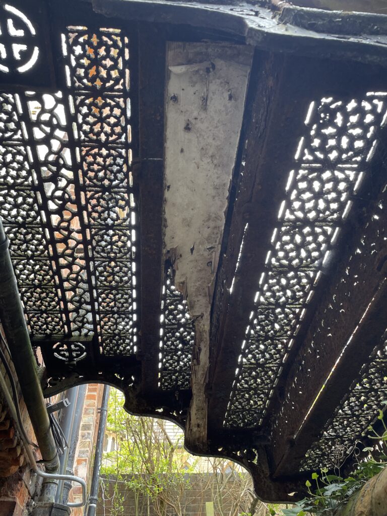 Wrought iron stairs from below