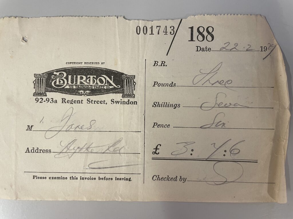 A 1929 Burton's receipt