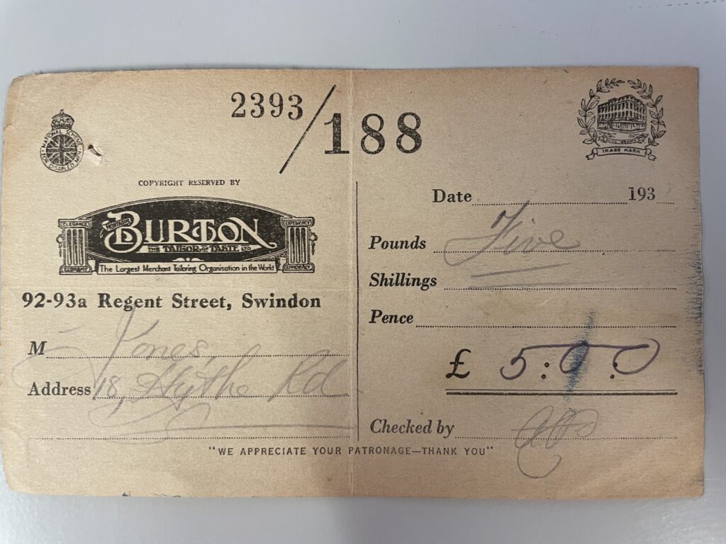 A Burton's receipt from 1930 - I think
