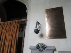 English civil war cannonball in St Michael's church Highworth - taken in 2014