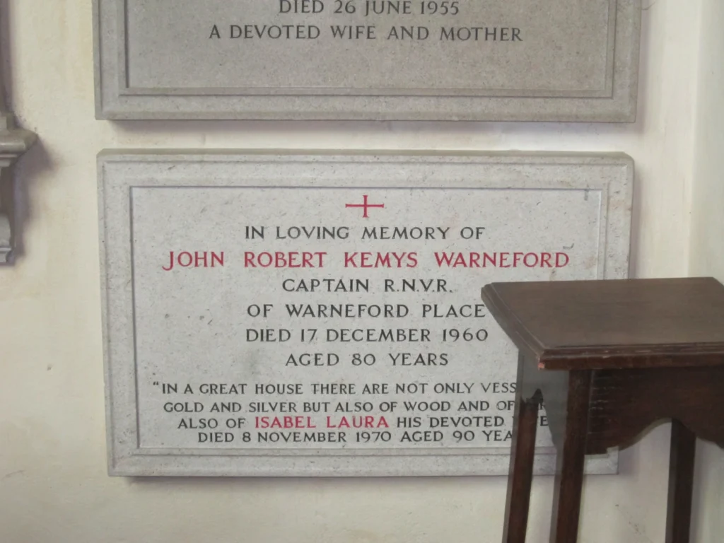 Warneford family memorial plaque in Highworth St Michael's church