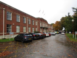 Oblique view of Swindon's art deco civic offices on Euclid Street