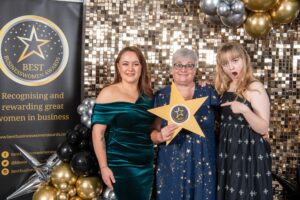 Scott Media Backs Award -  Fiona Scott, centre, with her daughters Lauren Roberts (left) and Georgia Scott