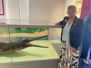 Angela Atkinson with gharial