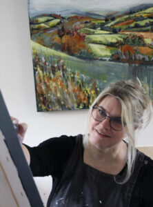 Swindon Dance Hosting Art Exhibition - artist Sheryll K Fox in her studio
