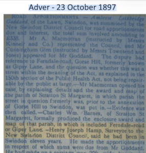 Extract from Swindon Advertiser 23 October 1897