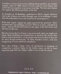 The back cover of Swindon in 50 More Buildings by Angela Atkinson