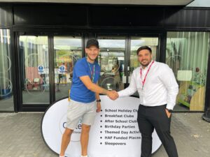 Holiday Club Thanks Sponsor - Sean Harper, co-founder of Just For Fun Holiday Clubs, and John Turner of Online Recruitment. John Turner sponsored Just For Fun’s work through their Summer 2025 programme.