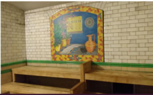Ceramic brick work inside the Turkish baths in the health hydro in Swindon