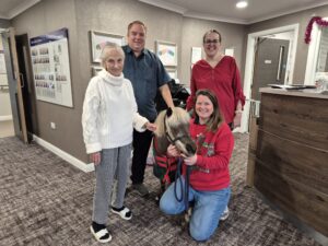 Therapy Horses at Care Show - Hannah Edwards, a small horse, Kevin Griffiths and a representative from Happy Hooves Equine Ltd