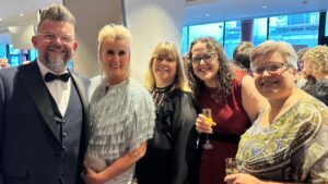 Three Businesses Champion Collaboration -  l-r: Stefan Thomas, Sharon Thomas, Debbie Gilbert, Hannah Edwards and Fiona Scott