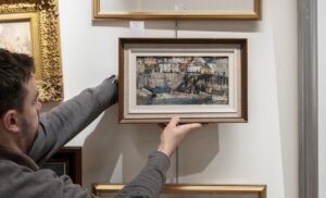 Donated Painting Causes Bidding Frenzy - mall-Seaside-Harbour-Painting-On-The-Wall-In-RWB-Auctions-Royal-Wootton-Bassett-Salerooms-Ahead-Of-The-Auction-