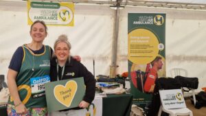Entrepreneur Runs for Air Ambulance - Louise Muir-Sage (camera left) founder of Something Kind of Woo, who is fundraising for Wiltshire and Bath Air Ambulance by completing the Bath Half Marathon earlier this month.