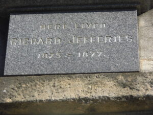 The plaque on a dwelling place of Richard Jeffries on Victoria Road in Swindon