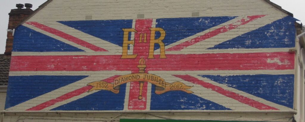 Union flag 2012 Diamond Jubilee mural on Swindon's commercial Road