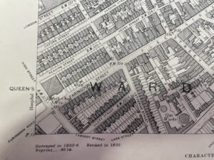 Section of 1899 ordnance survey map showing Faringdon Road, Faringdon Street and Fleet Street