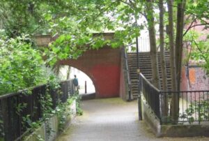 The canal walk bridge and the steps that give access to Milton Road from Canal Walk