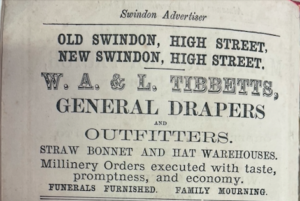 Vintage advert for Tibbets drapers in the Swindon Advertiser of yesterday
