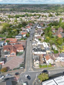 The Broadway running up the picture from the roundabout off Whitworth Road. Note Rodbourne Cheney Primary School bottom left.